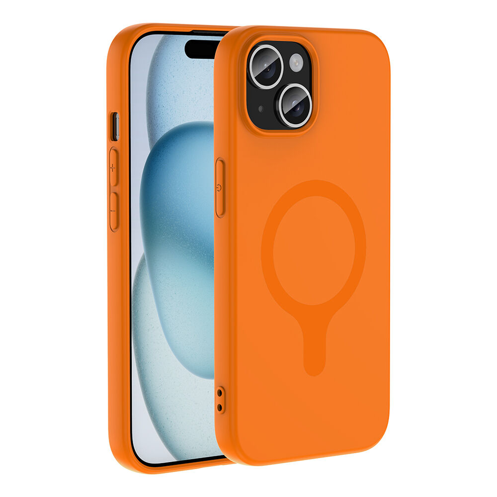 iPhone 15 Kılıf M-Safe Şarj Özellikli Kamera Korumali Premium Soft Aris Silikon Kapak Turuncu