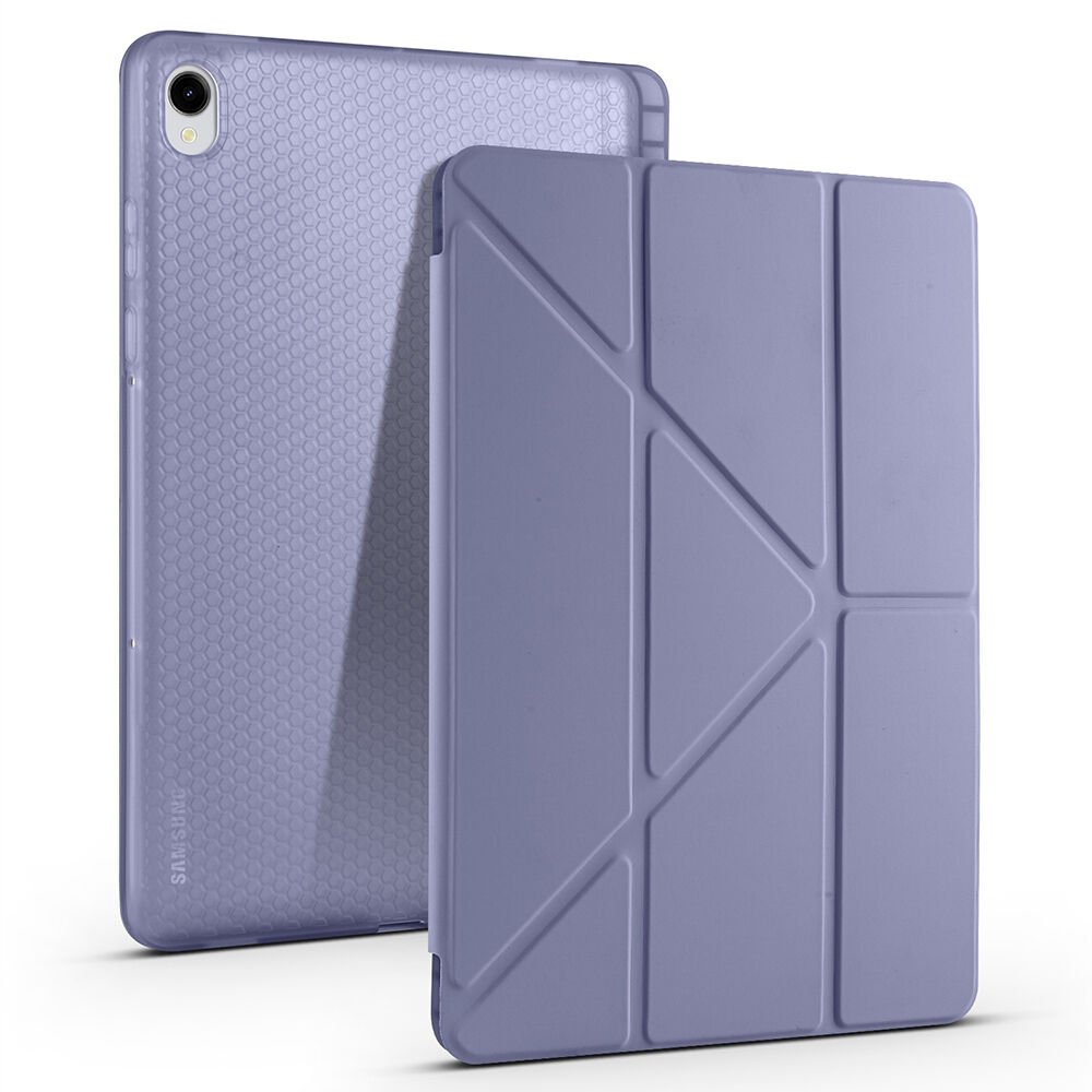 Samsung Galaxy Tab S11 Kılıf Tri Folding Kalem Bölmeli Standlı Kılıf Mor