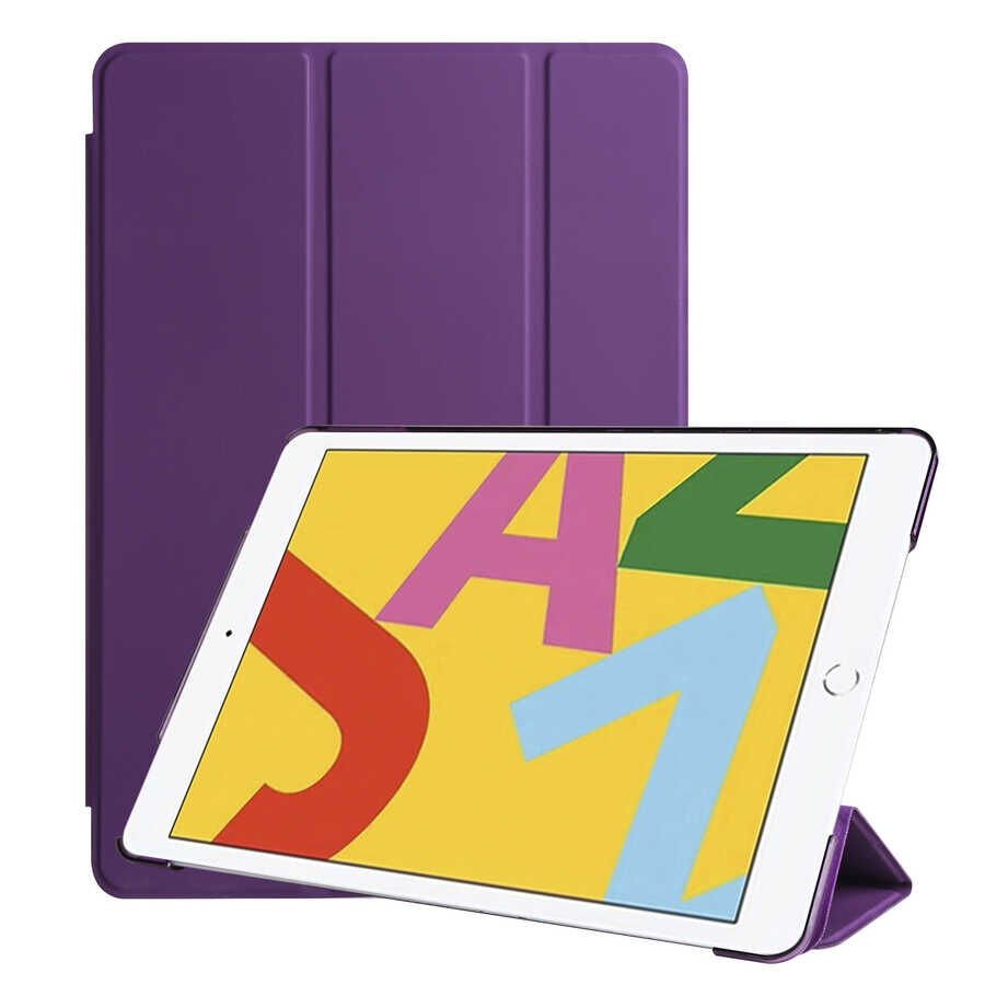 iPad 10.2 2021 (9.Nesil) Smart Cover Standlı 1-1 Kılıf Mor