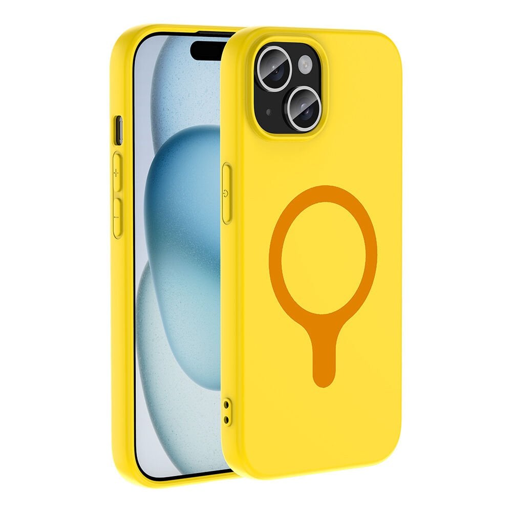 iPhone 15 Kılıf M-Safe Şarj Özellikli Kamera Korumali Premium Soft Aris Silikon Kapak Sarı