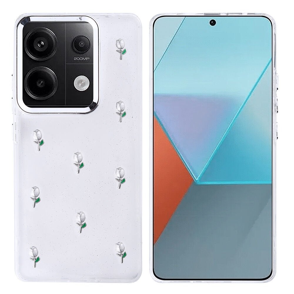Xiaomi Redmi Note 13 Pro 4G Kılıf Airbag Tasarımlı Simli Şeffaf Kutup Kapak Lale