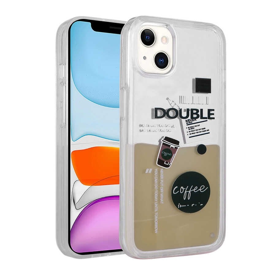 iPhone 14 Plus Kılıf Desenli Sıvılı Drink Silikon Kapak