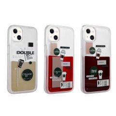 iPhone 14 Plus Kılıf Desenli Sıvılı Drink Silikon Kapak