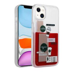 iPhone 14 Plus Kılıf Desenli Sıvılı Drink Silikon Kapak