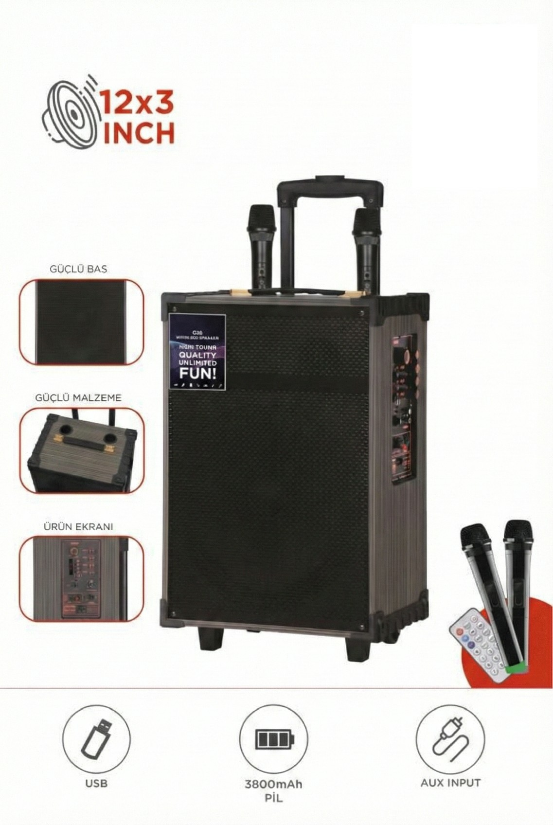 D46 Kahverengi USB, TF, BT, TWS, FM Çift Mikrofonlu Hoparlör Parti Speaker