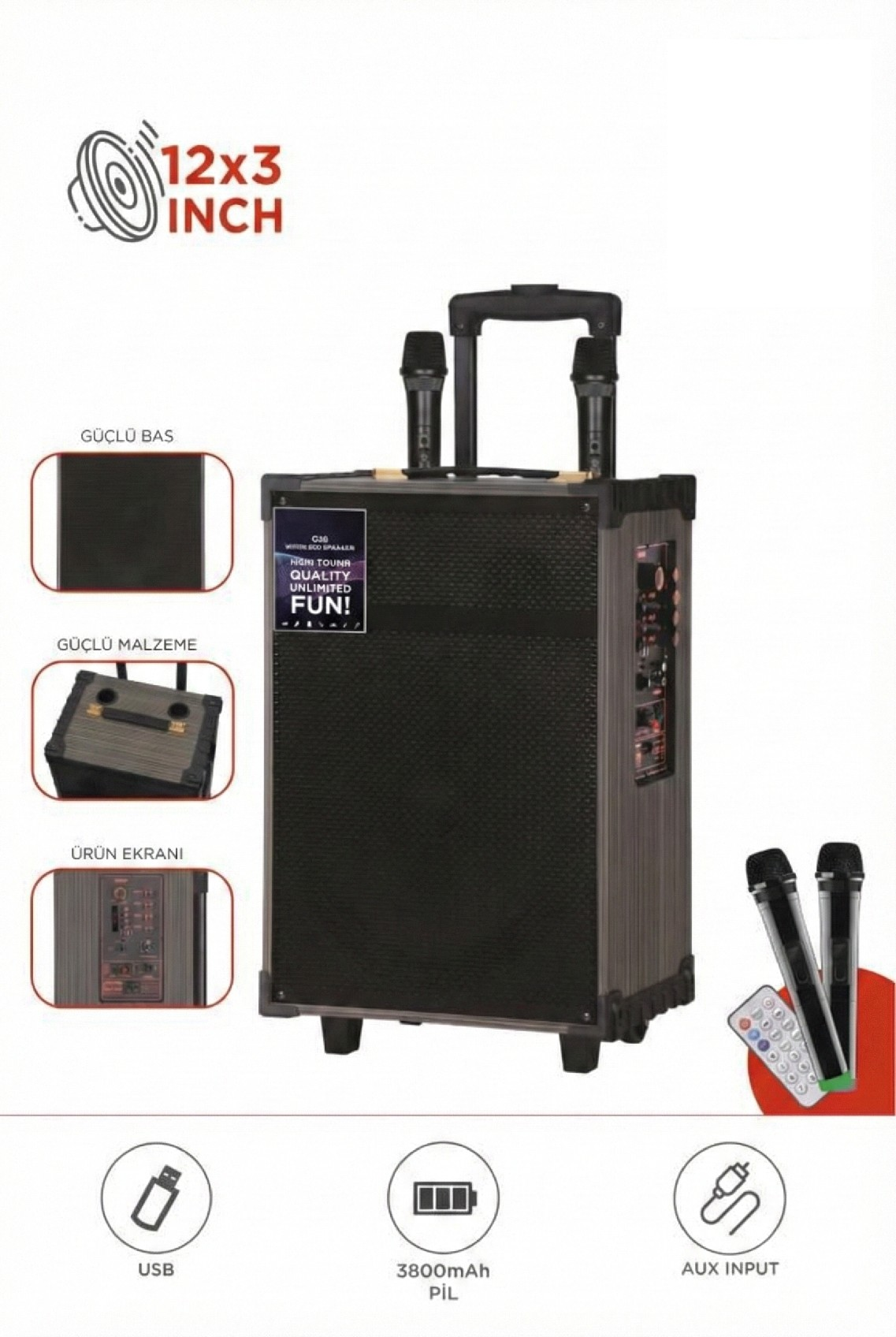 D46 Kahverengi USB, TF, BT, TWS, FM Çift Mikrofonlu Hoparlör Parti Speaker