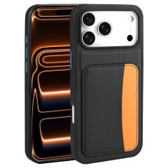 iPhone 17 Pro Uyumlu Kartlıklı Süni Deri X-Kart Cüzdan Silikon Kapak