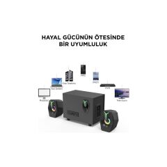 D37 Siyah Bluetooth Hoparlör 2in1 Subwoofer Rgb Işıklı Bilgisayar Hoparlörü Speaker