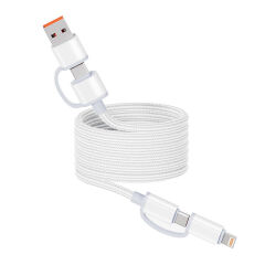 65W Spiral Magnetik Örgülü Tasarım 4in1 Usb-A+Type-C to Type-C+Lighting Şarj Kablosu 1M Beyaz