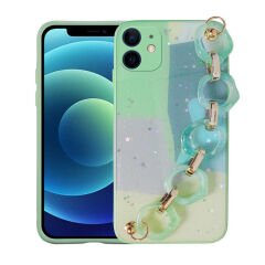 iPhone 12 Kılıf Simli Desenli El Askılı Tutacaklı Elsa Silikon Kapak