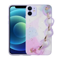 iPhone 12 Kılıf Simli Desenli El Askılı Tutacaklı Elsa Silikon Kapak