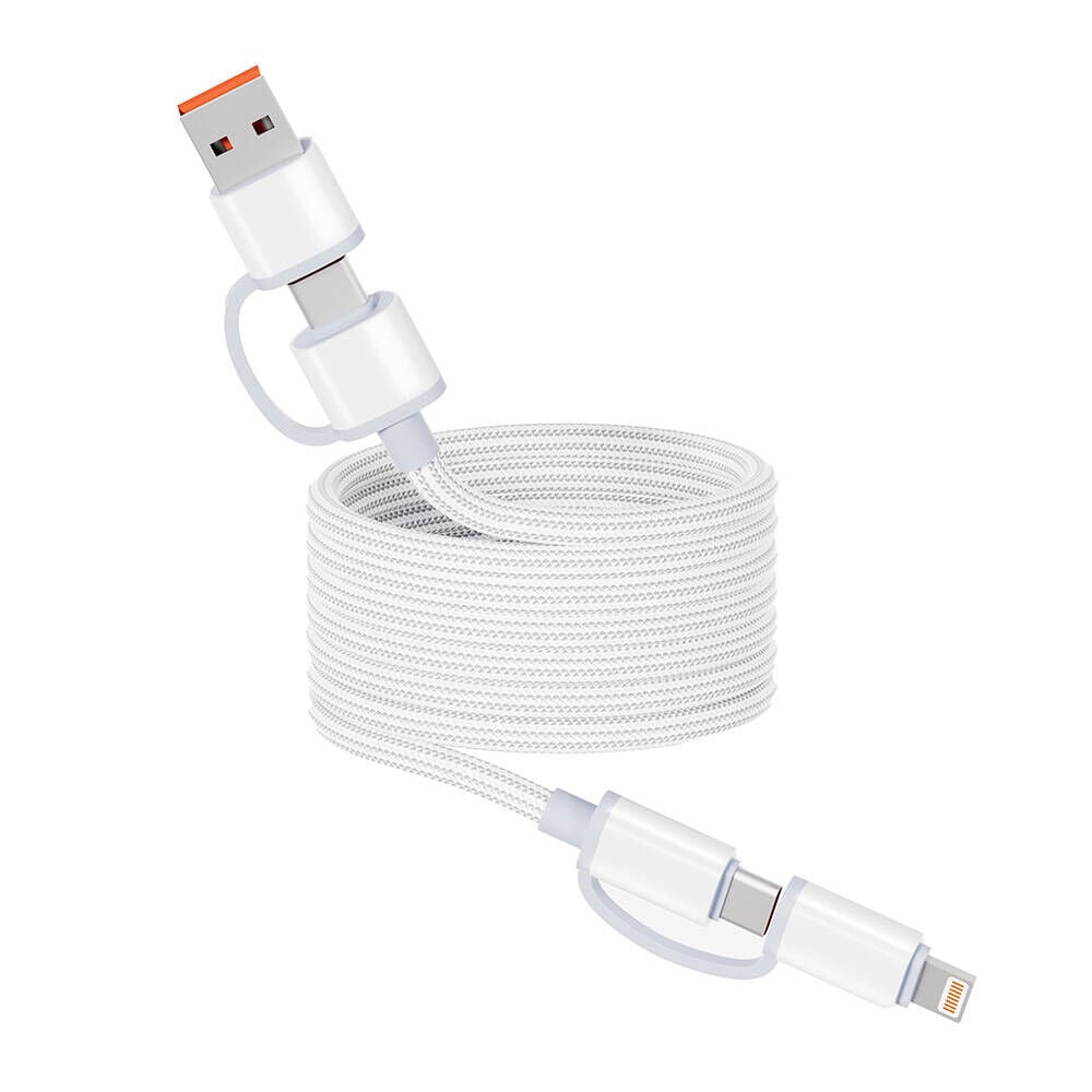 65W Spiral Magnetik Örgülü Tasarım 4in1 Usb-A+Type-C to Type-C+Lighting Şarj Kablosu 1M Beyaz