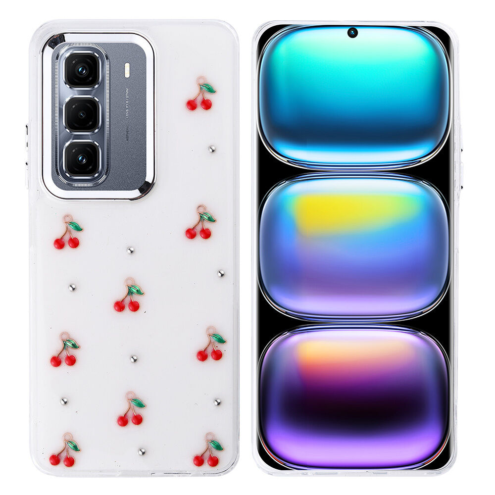 İnfinix Hot 50 Pro Plus 4G Kılıf Airbag Tasarımlı Simli Şeffaf Kutup Kapak Kiraz