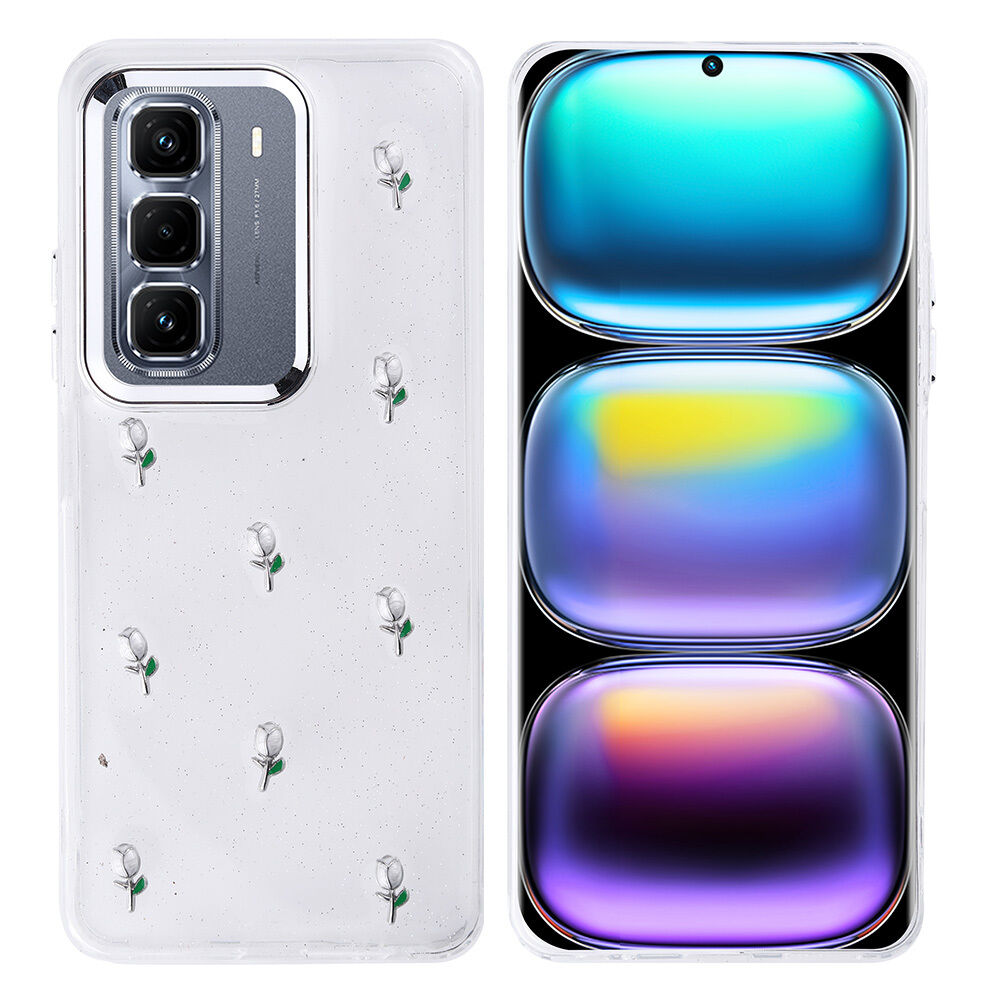 İnfinix Hot 50 Pro Plus 4G Kılıf Airbag Tasarımlı Simli Şeffaf Kutup Kapak Lale