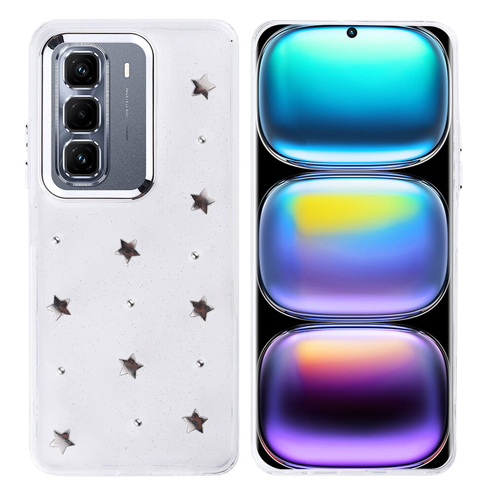 İnfinix Hot 50 Pro Plus 4G Kılıf Airbag Tasarımlı Simli Şeffaf Kutup Kapak Yıldız