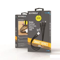 Syrox C144 2.4A Hasir 3 in 1 2 x Type-C  1 x Lightnıng İphone  & Data Kablosu