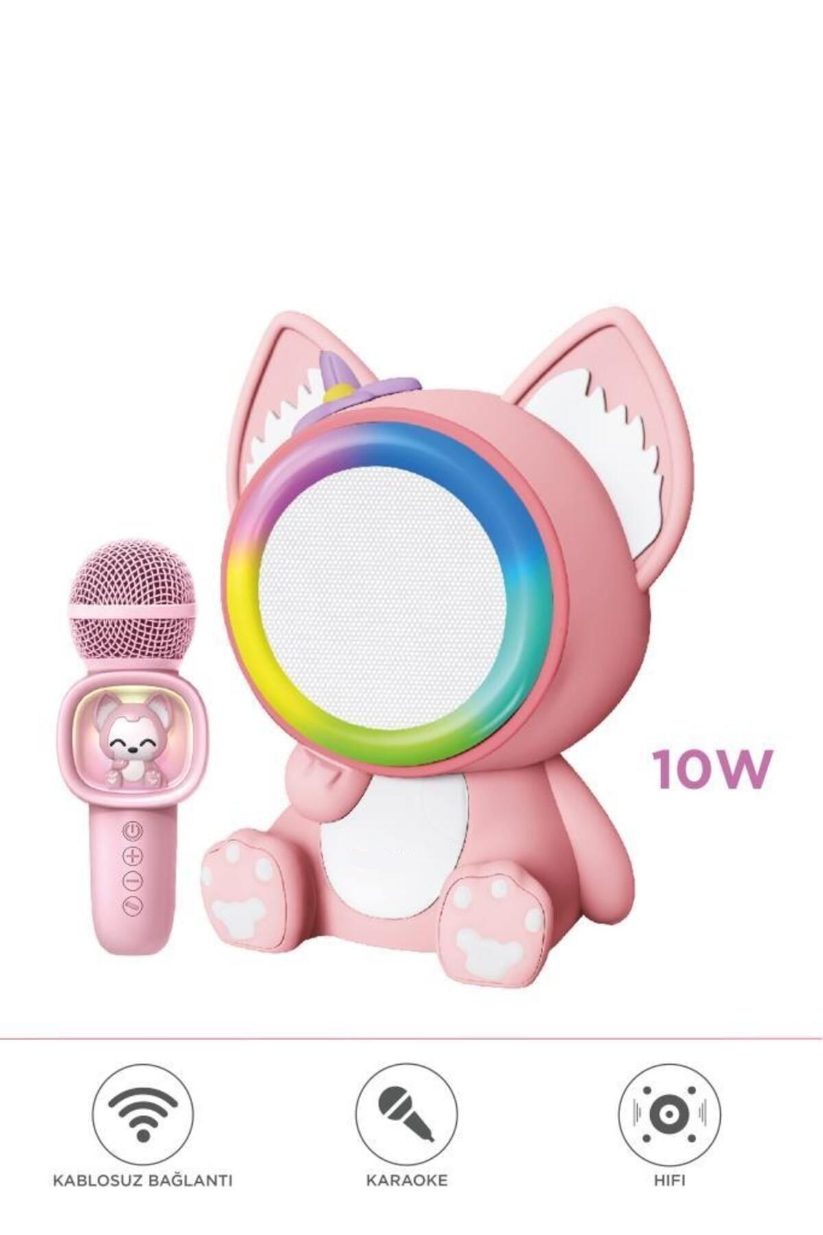 04 Pembe RGB Sevimli Figürlü Mikrofonlu Karaoke Bluetooth Hoparlör