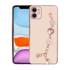 iPhone 12 Kılıf El Tutamaçlı Kamera Korumalı Taka Silikon Kapak Pembe