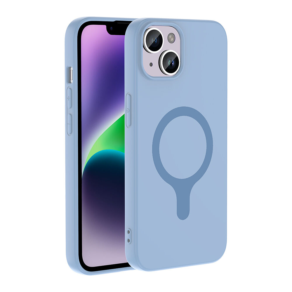 iPhone 14 Kılıf M-Safe Şarj Özellikli Kamera Korumali Premium Soft Aris Silikon Kapak Baby Blue