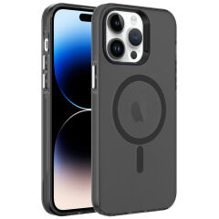 iPhone 14 Pro Max Kılıf  Magsafe Şarj Özellikli Buzlu Transparan C-Pro Sert Kapak kılıf Siyah