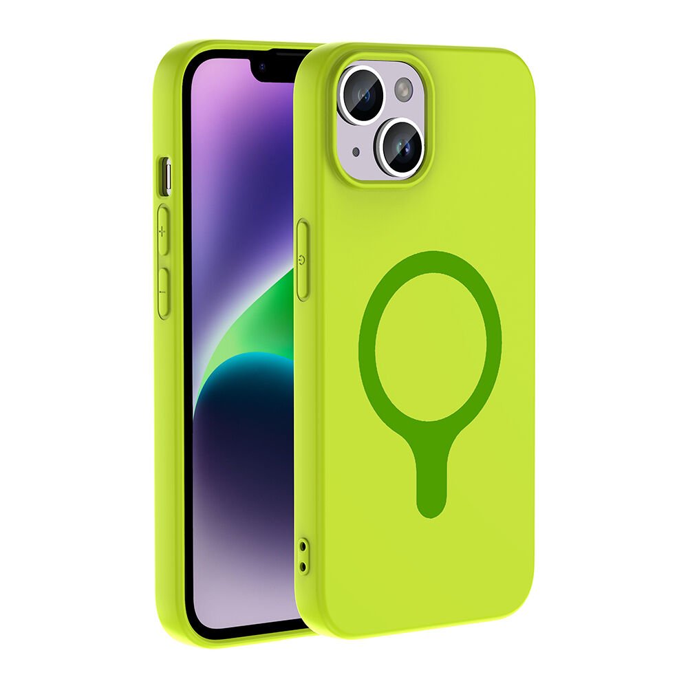 iPhone 14 Kılıf M-Safe Şarj Özellikli Kamera Korumali Premium Soft Aris Silikon Kapak Yeşil