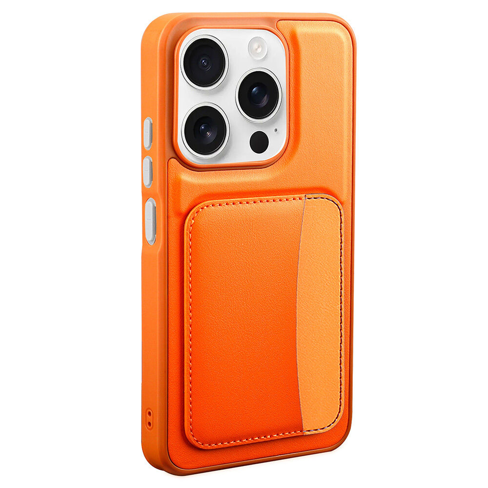 Xiaomi Redmi 15C Uyumlu Kartlıklı Süni Deri X-Kart Cüzdan Silikon Kapak Turuncu