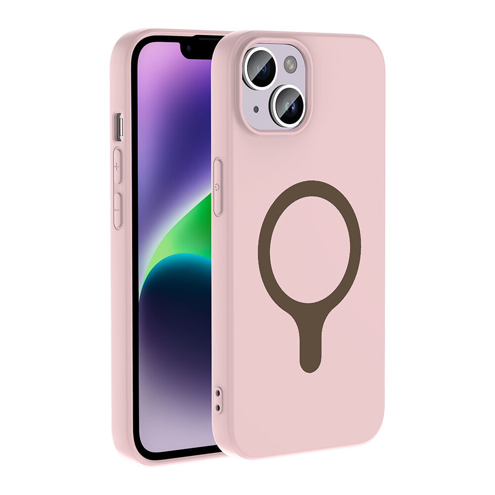 iPhone 14 Kılıf M-Safe Şarj Özellikli Kamera Korumali Premium Soft Aris Silikon Kapak Açık Pembe