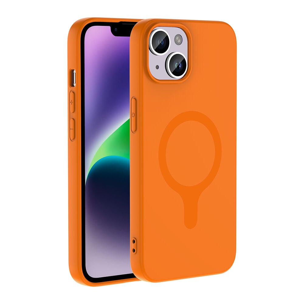 iPhone 14 Kılıf M-Safe Şarj Özellikli Kamera Korumali Premium Soft Aris Silikon Kapak Turuncu