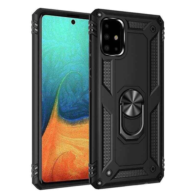Samsung Galaxy A71 Kılıf Vega Tank Sert Yüzüklü Standlı Zırh Koruma Kapak Siyah