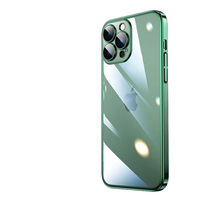 iPhone 13 Pro Kılıf Sert PC Renkli Çerçeveli  Riksos Kapak Koyu Yeşil