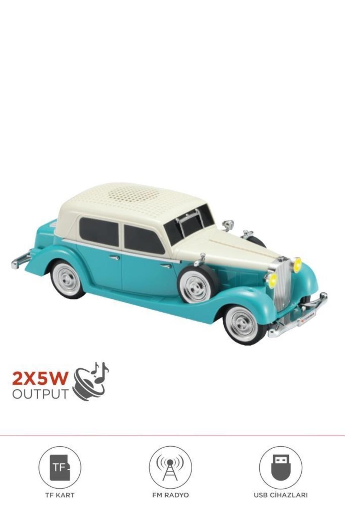 D55 Retro Araba Tasarımlı Bluetooth Hoparlör 2x5W FM + USB + TF Kart