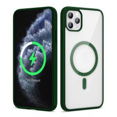 iPhone 11 Pro Max Kılıf Magsafe Wireless Şarj Özellikli Silikon Ege Kapak kılıf Koyu Yeşil
