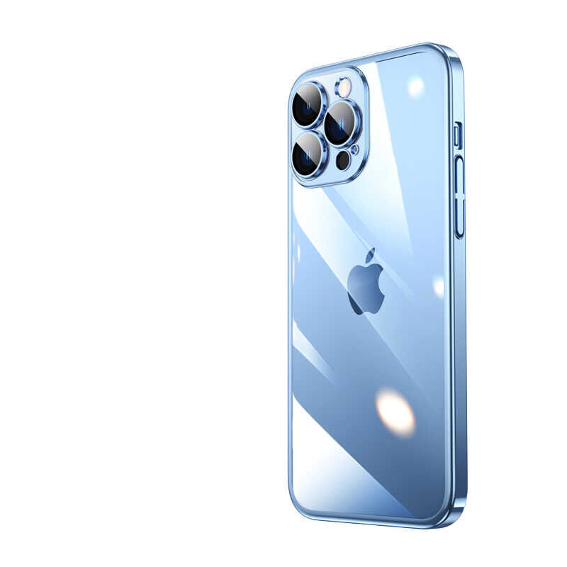 iPhone 13 Pro Kılıf Sert PC Renkli Çerçeveli  Riksos Kapak Mavi