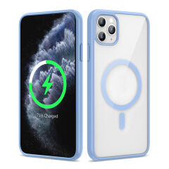 iPhone 11 Pro Max Kılıf Magsafe Wireless Şarj Özellikli Silikon Ege Kapak kılıf Açık Mavi