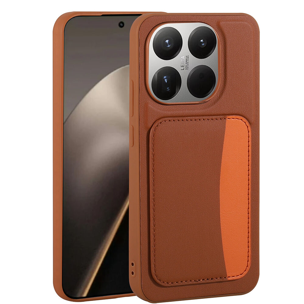 Xiaomi 15T Uyumlu Kartlıklı Süni Deri X-Kart Cüzdan Silikon Kapak Kahverengi