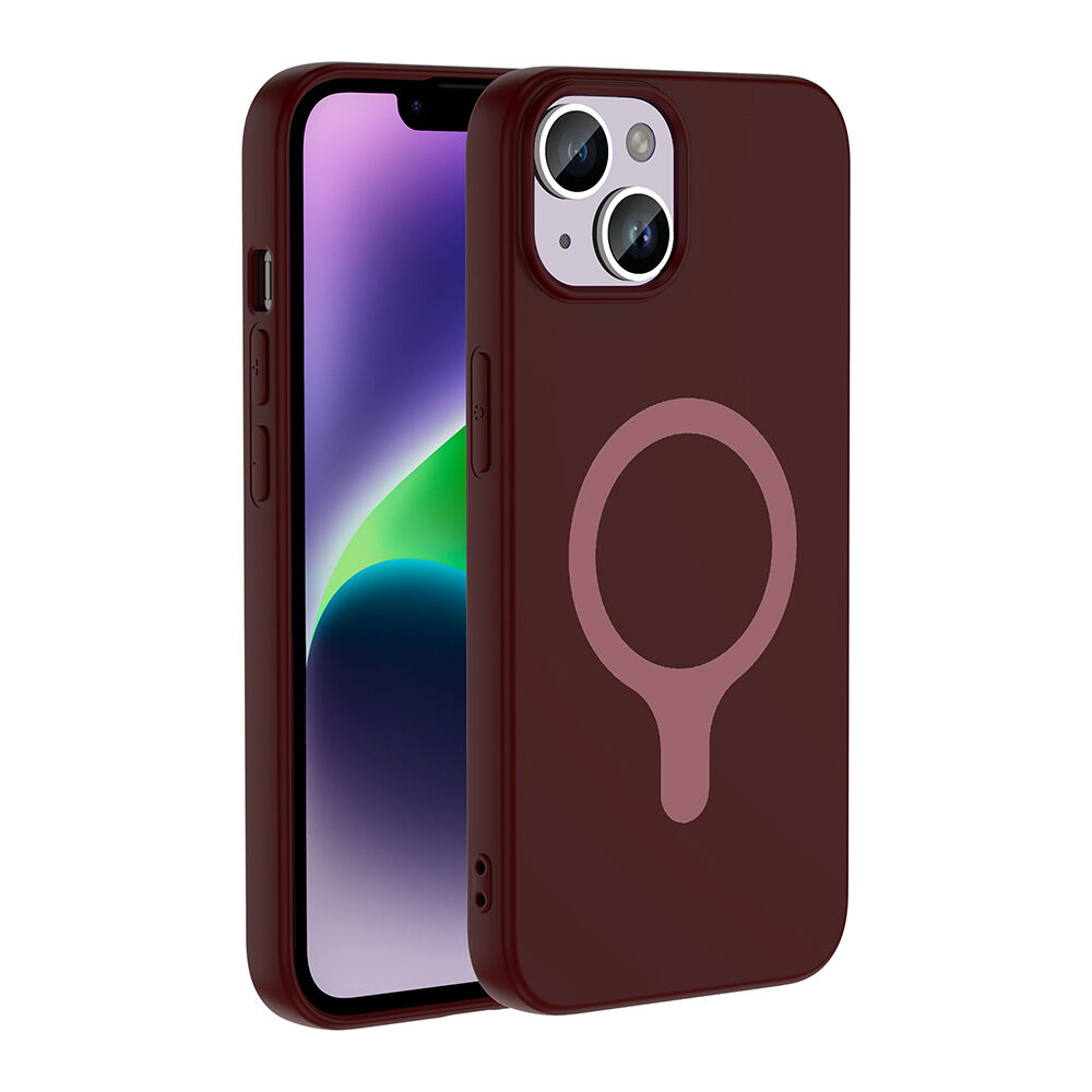iPhone 13 Kılıf M-Safe Şarj Özellikli Kamera Korumali Premium Soft Aris Silikon Kapak Mürdüm