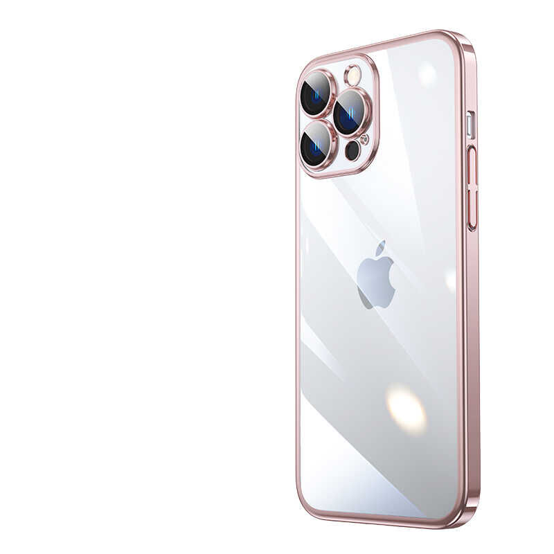 iPhone 13 Pro Kılıf Sert PC Renkli Çerçeveli  Riksos Kapak Rose Gold