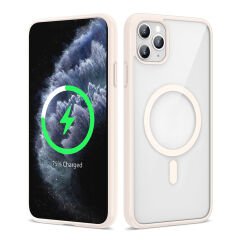 iPhone 11 Pro Max Kılıf Magsafe Wireless Şarj Özellikli Silikon Ege Kapak kılıf Pembe