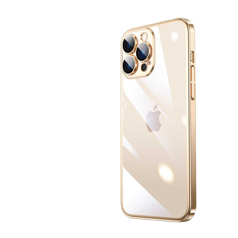 iPhone 13 Pro Kılıf Sert PC Renkli Çerçeveli  Riksos Kapak Gold