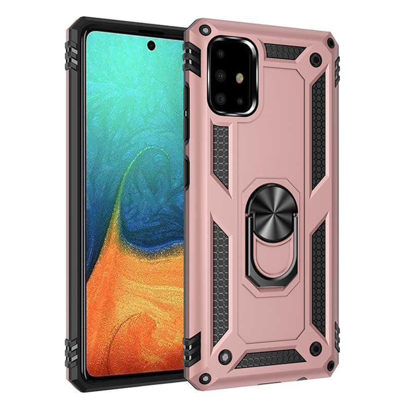 Samsung Galaxy A71 Kılıf Vega Tank Sert Yüzüklü Standlı Zırh Koruma Kapak Rose Gold