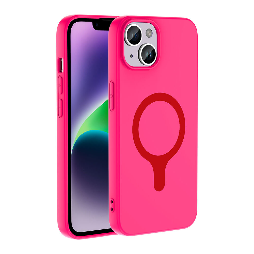 iPhone 13 Kılıf M-Safe Şarj Özellikli Kamera Korumali Premium Soft Aris Silikon Kapak Koyu Pembe