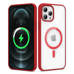 iPhone 12 Pro Max Kılıf Magsafe Wireless Şarj Özellikli Silikon Ege Kapak kılıf Kırmızı