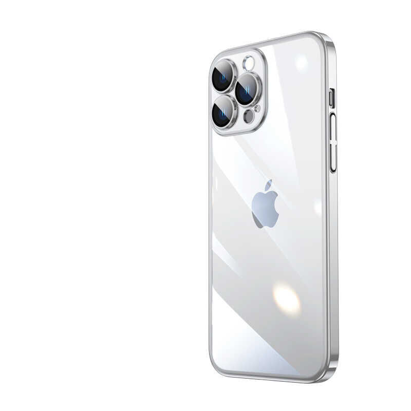 iPhone 13 Pro Kılıf Sert PC Renkli Çerçeveli  Riksos Kapak Gümüş