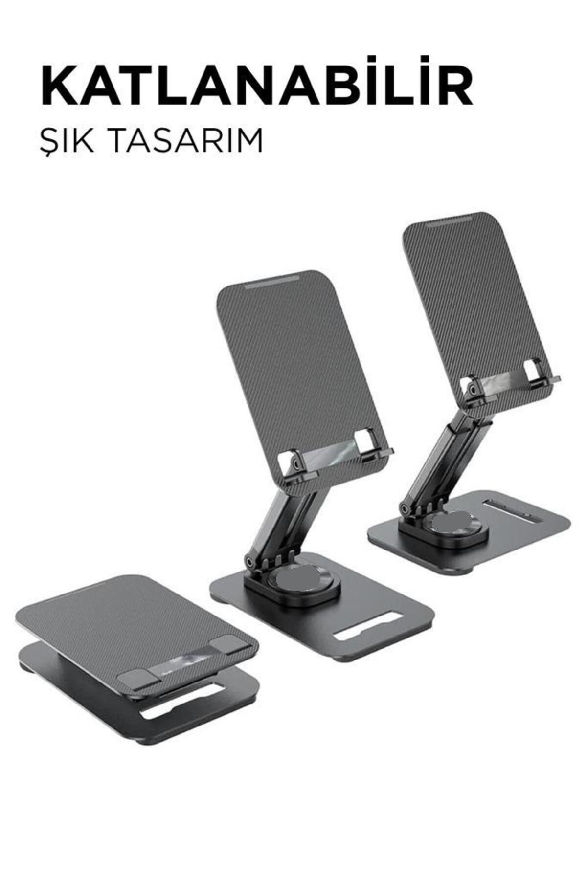 JX-035 Siyah 360 Derece Dönebilen Katlanabilir, Yükseklik Ayarlı Masaüstü Telefon Ve Tablet Standı Metal Tablet /