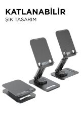 JX-035 Siyah 360 Derece Dönebilen Katlanabilir, Yükseklik Ayarlı Masaüstü Telefon Ve Tablet Standı Metal Tablet /
