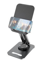 JX-035 Siyah 360 Derece Dönebilen Katlanabilir, Yükseklik Ayarlı Masaüstü Telefon Ve Tablet Standı Metal Tablet /