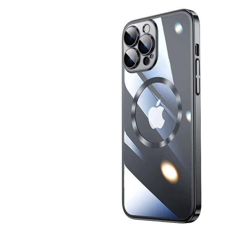 iPhone 13 Pro Kılıf Wireless Şarj Özellikli Sert PC  Riksos Magsafe Kapak Siyah