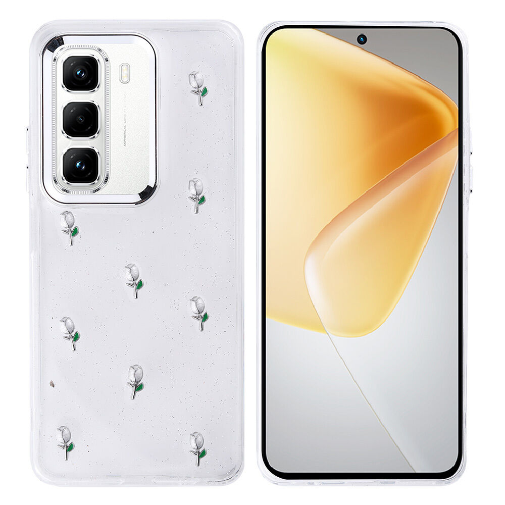 İnfinix Hot 50 Pro 4G Kılıf Airbag Tasarımlı Simli Şeffaf Kutup Kapak Lale