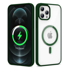 iPhone 12 Pro Max Kılıf Magsafe Wireless Şarj Özellikli Silikon Ege Kapak kılıf Koyu Yeşil