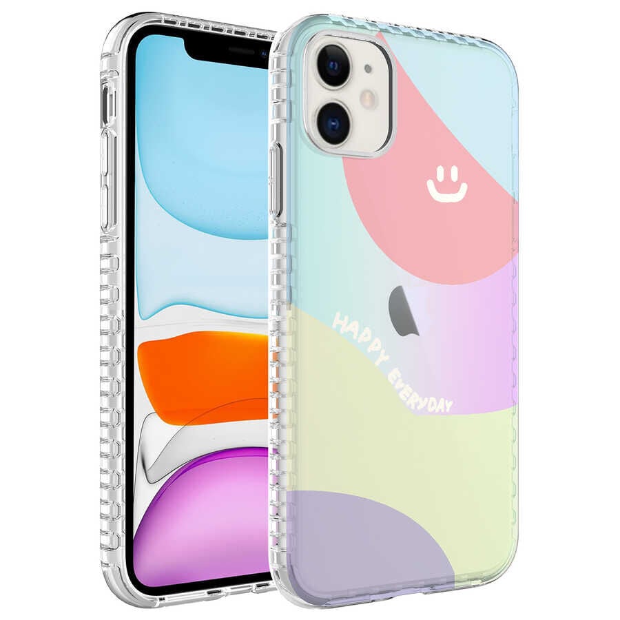 iPhone 11 Kılıf Airbag Kenarlı Renkli Desenli Silikon Elegans Kapak